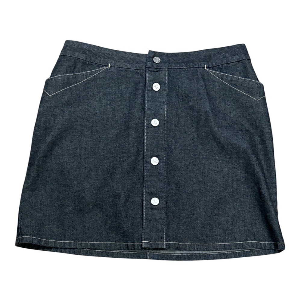 Calvin Klein Jeans Vintage Y2K Dark Wash Denim Mini Skirt Button Front Size 8